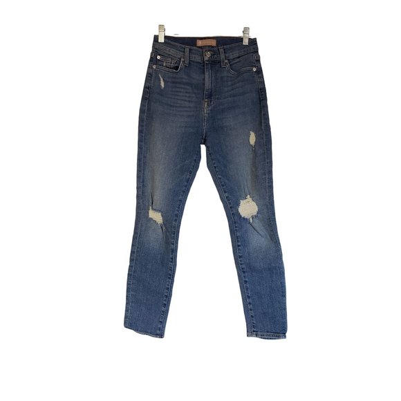 7 FOR ALL MANKIND HIGHWAISTED JEANS SIZE 25 ANKLE SKINNY DISTRESSED - Picture 1 of 10